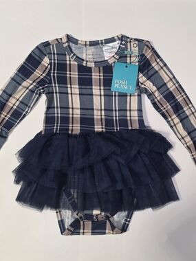 Posh Peanut PP Tulle Bodysuit Twirl 18/24 Joseph print Navy Plaid Baby Girl